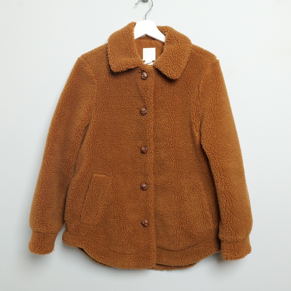 H&M brown teddy coat button up